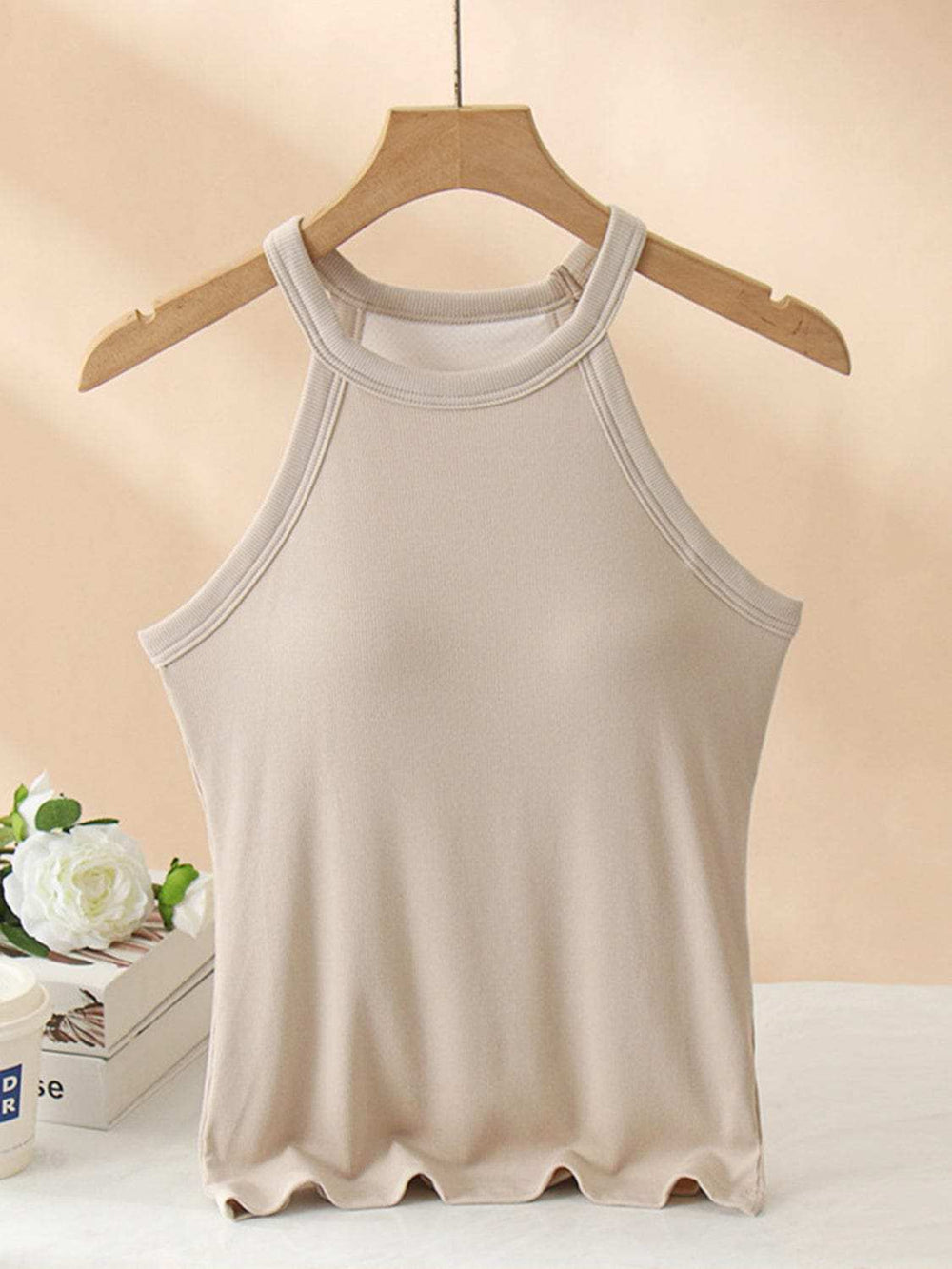 Grecian Neck Tank With Chest Pads - Trendsi - Flyclothing LLC