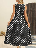 Polka Dot Round Neck Sleeveless Midi Dress - Trendsi - Flyclothing LLC