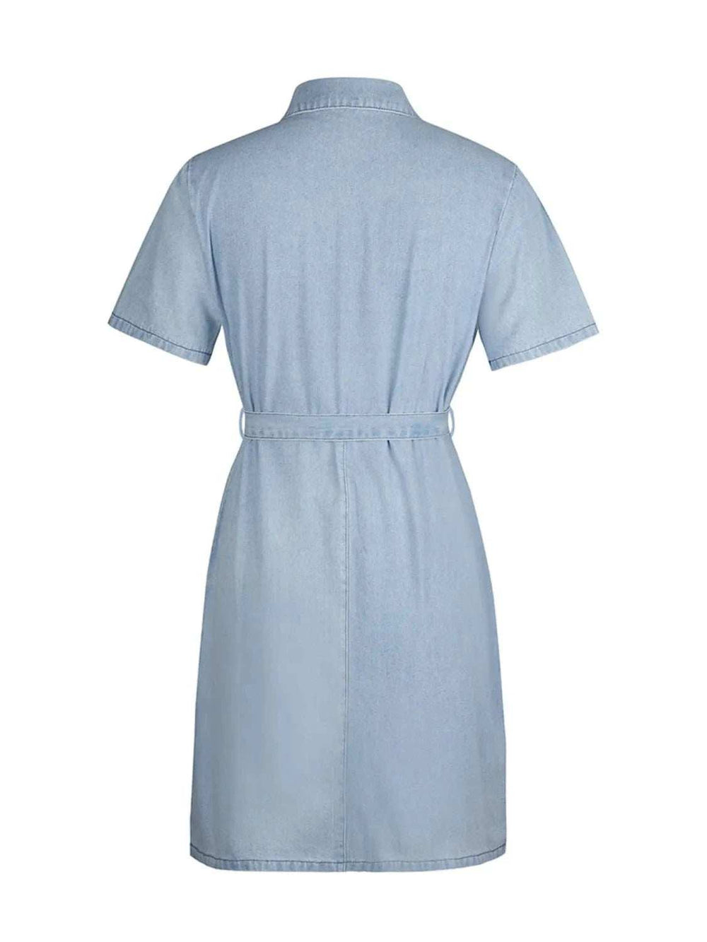 Full Size Zip Front Short Sleeve Denim Dress Plus Size - Trendsi - Flyclothing LLC