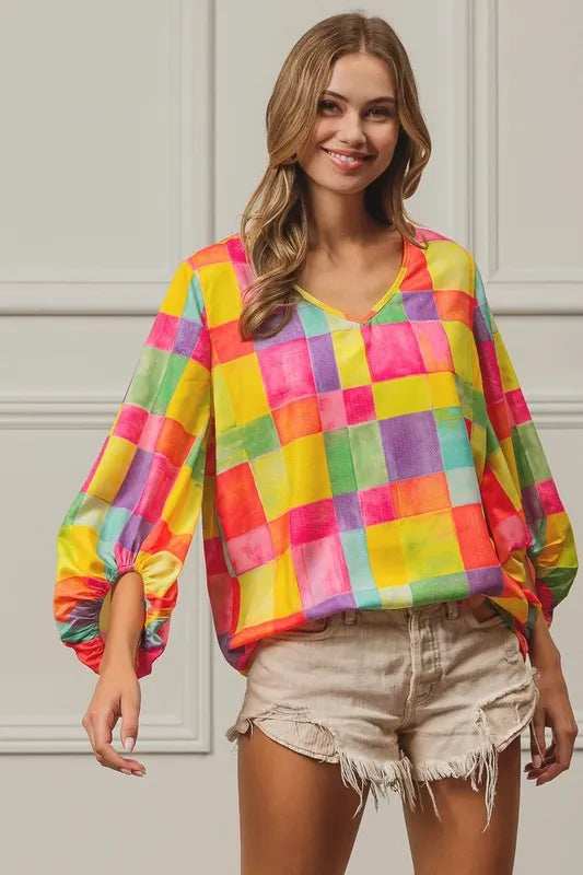 BiBi Multi Block Bubble Pop Ballon Top - Trendsi - Flyclothing LLC