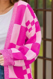 Checkered Open Front Long Sleeve Cardigan - Trendsi - Flyclothing LLC
