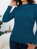 Ruched Mock Neck Long Sleeve T-Shirt - Trendsi - Flyclothing LLC