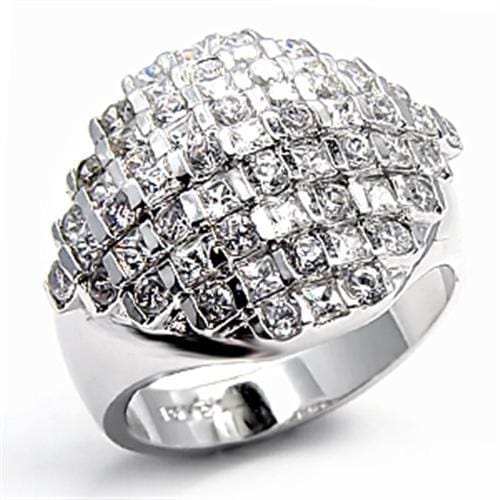 7X004 - Rhodium Brass Ring with AAA Grade CZ in Clear - Alamode - Flyclothing LLC