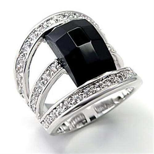 7X055 - Rhodium Brass Ring with AAA Grade CZ in Jet - Alamode - Flyclothing LLC