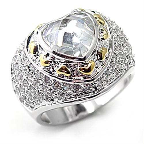 7X066 - Reverse Two-Tone Brass Ring with AAA Grade CZ in Clear - Alamode - Flyclothing LLC