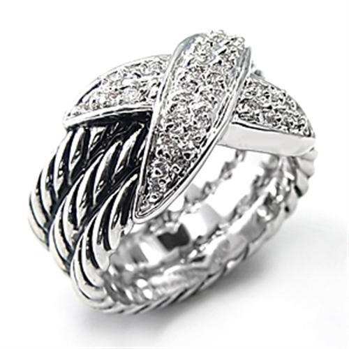 7X074 - Rhodium Brass Ring with AAA Grade CZ in Clear - Alamode - Flyclothing LLC