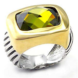 7X127 - Reverse Two-Tone Brass Ring with AAA Grade CZ in Olivine color - Alamode - Flyclothing LLC