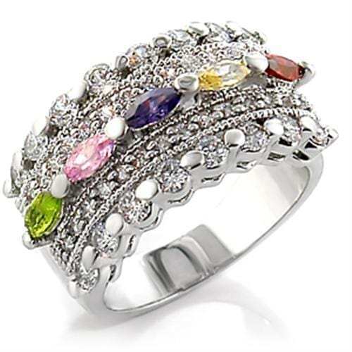7X129 - Rhodium Brass Ring with AAA Grade CZ in Multi Color - Alamode - Flyclothing LLC