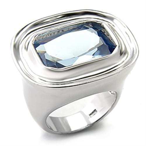 7X165 - Rhodium 925 Sterling Silver Ring with Synthetic Spinel in Sea Blue - Alamode - Flyclothing LLC