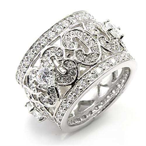 7X182 - Rhodium 925 Sterling Silver Ring with AAA Grade CZ in Clear - Alamode - Flyclothing LLC