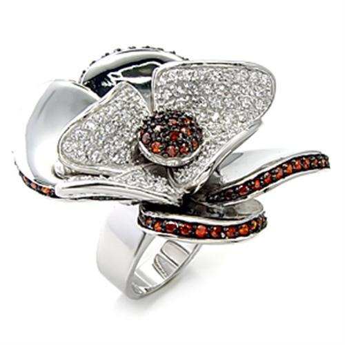 7X191 - Rhodium + Ruthenium 925 Sterling Silver Ring with AAA Grade CZ in Garnet - Alamode - Flyclothing LLC