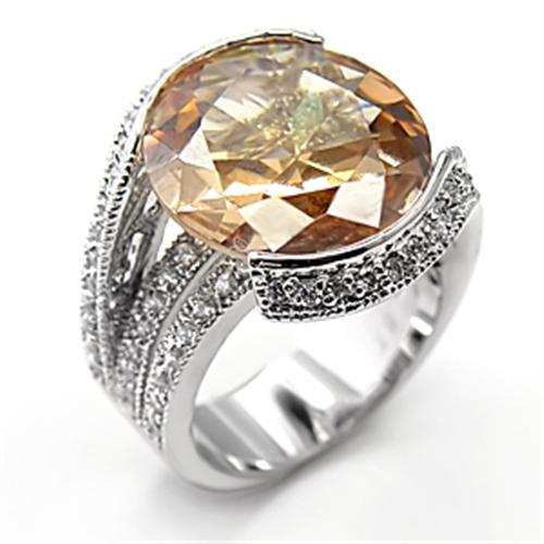 7X192 - Rhodium 925 Sterling Silver Ring with AAA Grade CZ in Champagne - Alamode - Flyclothing LLC