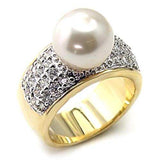 7X209 - Gold+Rhodium 925 Sterling Silver Ring with Synthetic Pearl in White - Alamode - Flyclothing LLC