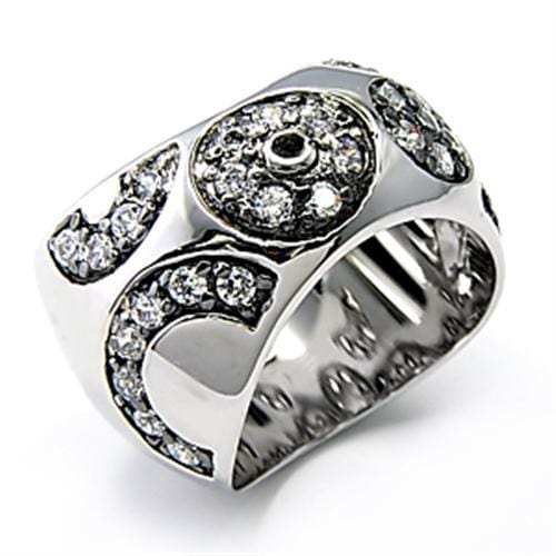 7X210 - Rhodium + Ruthenium 925 Sterling Silver Ring with AAA Grade CZ in Clear - Alamode - Flyclothing LLC