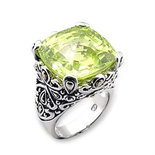 7X314 - Reverse Two-Tone 925 Sterling Silver Ring with AAA Grade CZ in Apple Green color - Alamode - Flyclothing LLC