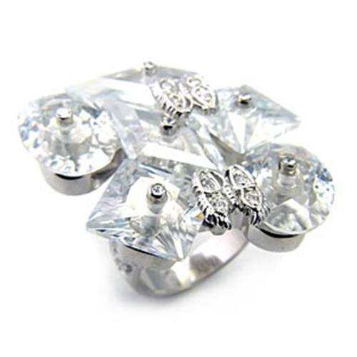 7X350 - Rhodium 925 Sterling Silver Ring with AAA Grade CZ in Clear - Alamode - Flyclothing LLC