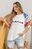 BiBi America Letter Applique Spangle Puff Sleeves Top - Trendsi - Flyclothing LLC
