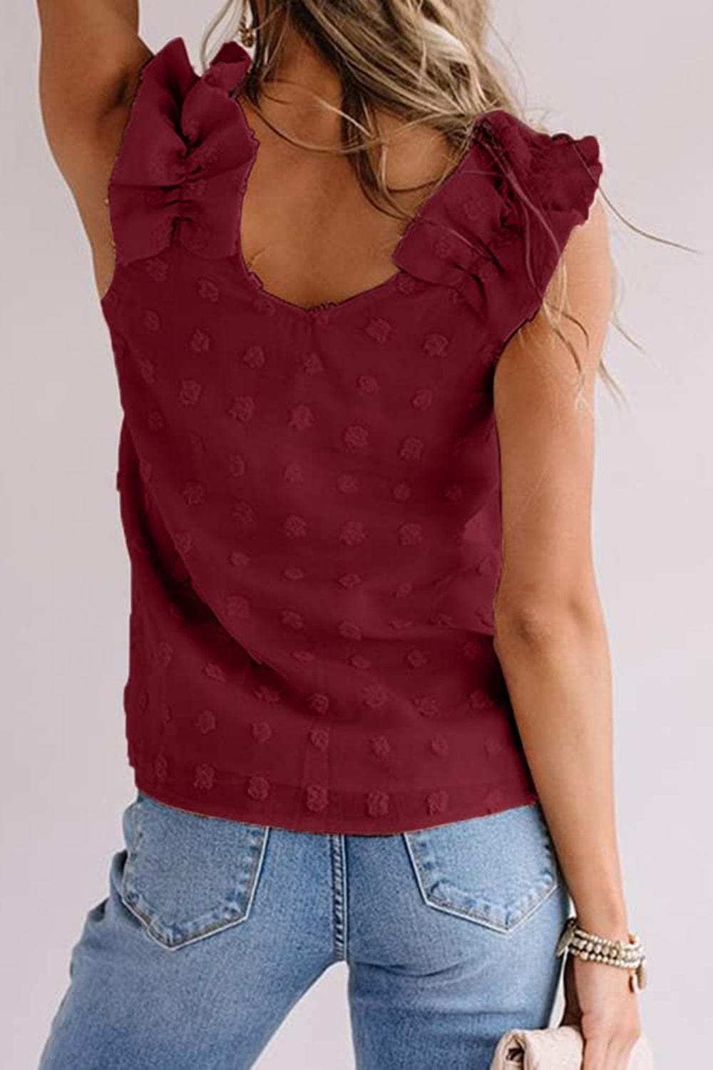 Full Size Swiss Dot V-Neck Tank - Trendsi - Flyclothing LLC