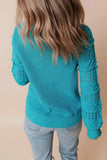 Openwork Frill Round Neck Long Sleeve Sweater - Trendsi - Flyclothing LLC
