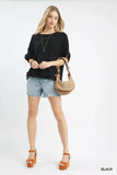 Umgee Linen Frayed Hem Scallop Edge Top - Trendsi - Flyclothing LLC