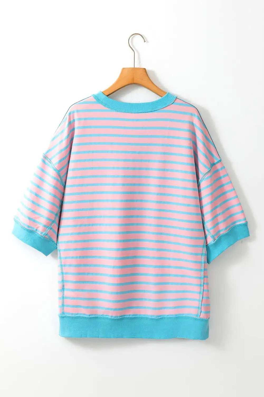 Boots Striped Round Neck Half Sleeve T-Shirt - Trendsi - Flyclothing LLC
