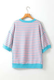 Boots Striped Round Neck Half Sleeve T-Shirt - Trendsi - Flyclothing LLC