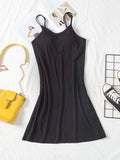 Round Neck Spaghetti Strap Cami Dress with Bra - Trendsi - Flyclothing LLC