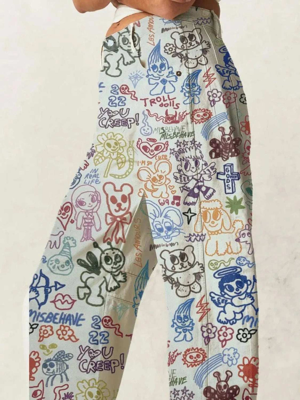 Printed Wide Leg Jeans - Trendsi - Flyclothing LLC