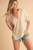 Aemi + Co Side Slit V-Neck Short Sleeve Blouse - Trendsi - Flyclothing LLC