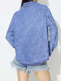 Curved Hem Collared Neck Denim Top - Trendsi - Flyclothing LLC