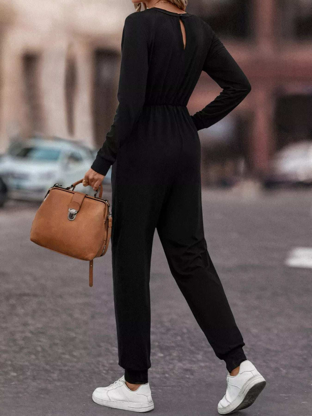 Casual Long Sleeve Drawstring Waist Jumpsuit - Trendsi - Flyclothing LLC
