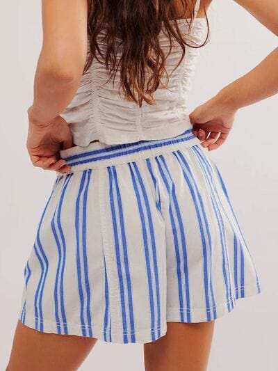 Striped Elastic Waist Shorts - Trendsi - Flyclothing LLC