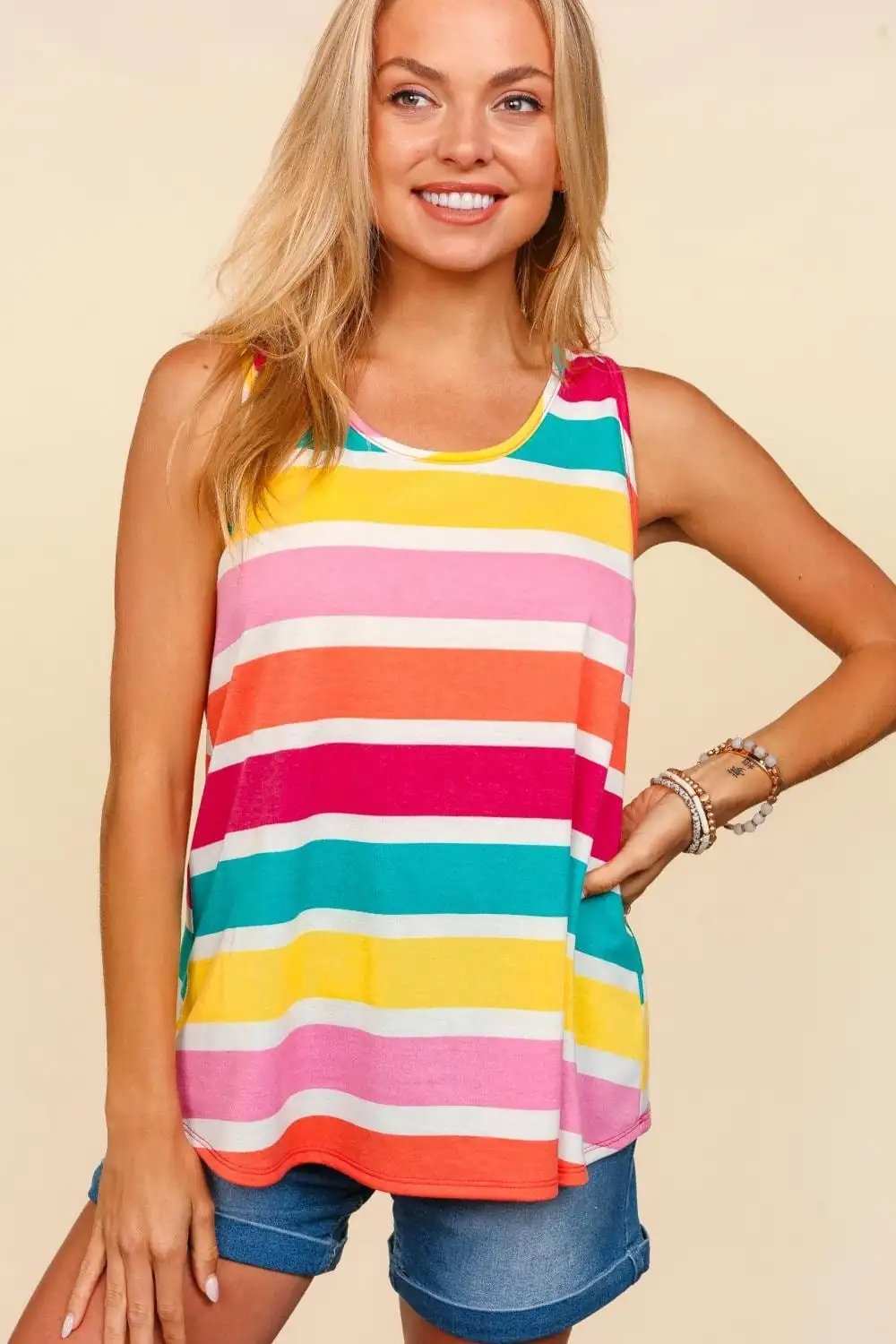 Haptics Round Neck Striped Knit Tank - Trendsi - Flyclothing LLC