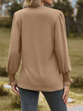 Ruched Notched Long Sleeve T-Shirt - Trendsi - Flyclothing LLC