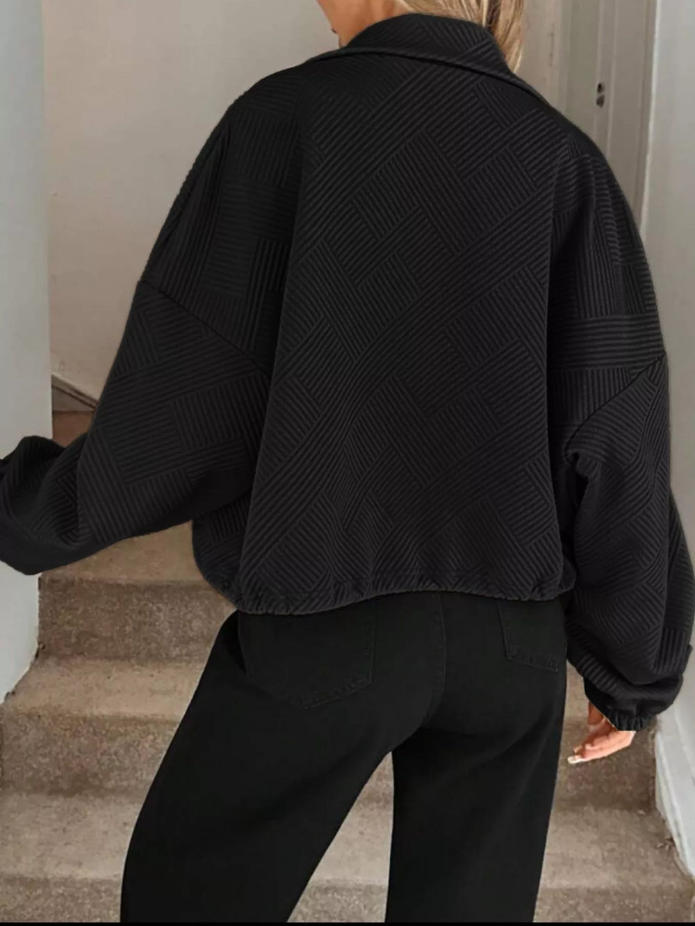 Textured Zip-Up Drawstring Hem Jacket - Trendsi - Flyclothing LLC