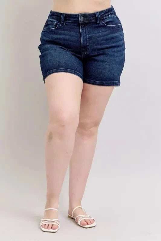 Judy Blue Full Size High Waist Back Flap Pocket Denim Shorts Plus Size - Trendsi - Flyclothing LLC