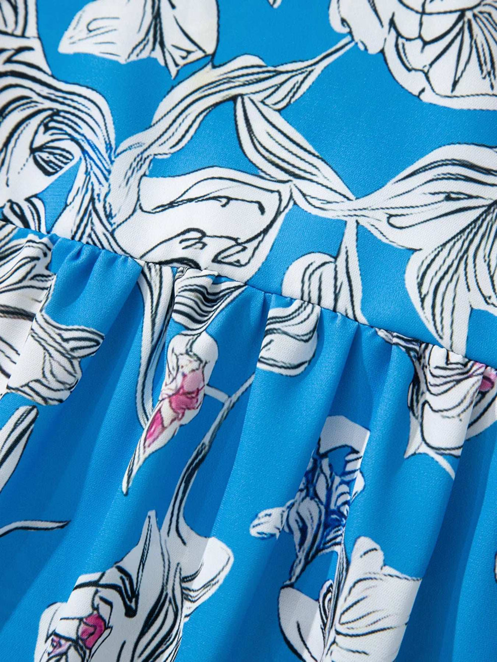 Notched Floral Print 3/4 Puff Sleeve Blouse - Trendsi - Flyclothing LLC