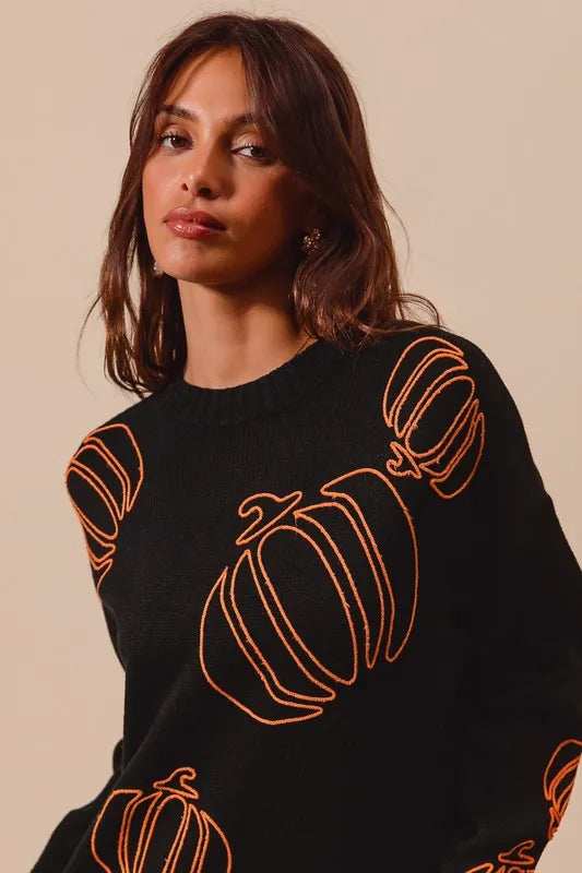 SO ME Pumpkin Embroidered Halloween Thanksgiving Sweater - Trendsi - Flyclothing LLC