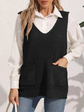 Pocketed V-Neck Sweater Vest - Trendsi - Flyclothing LLC