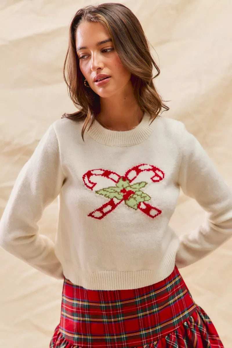 SO ME Christmas Candy Cone Cropped Sweater - Trendsi - Flyclothing LLC