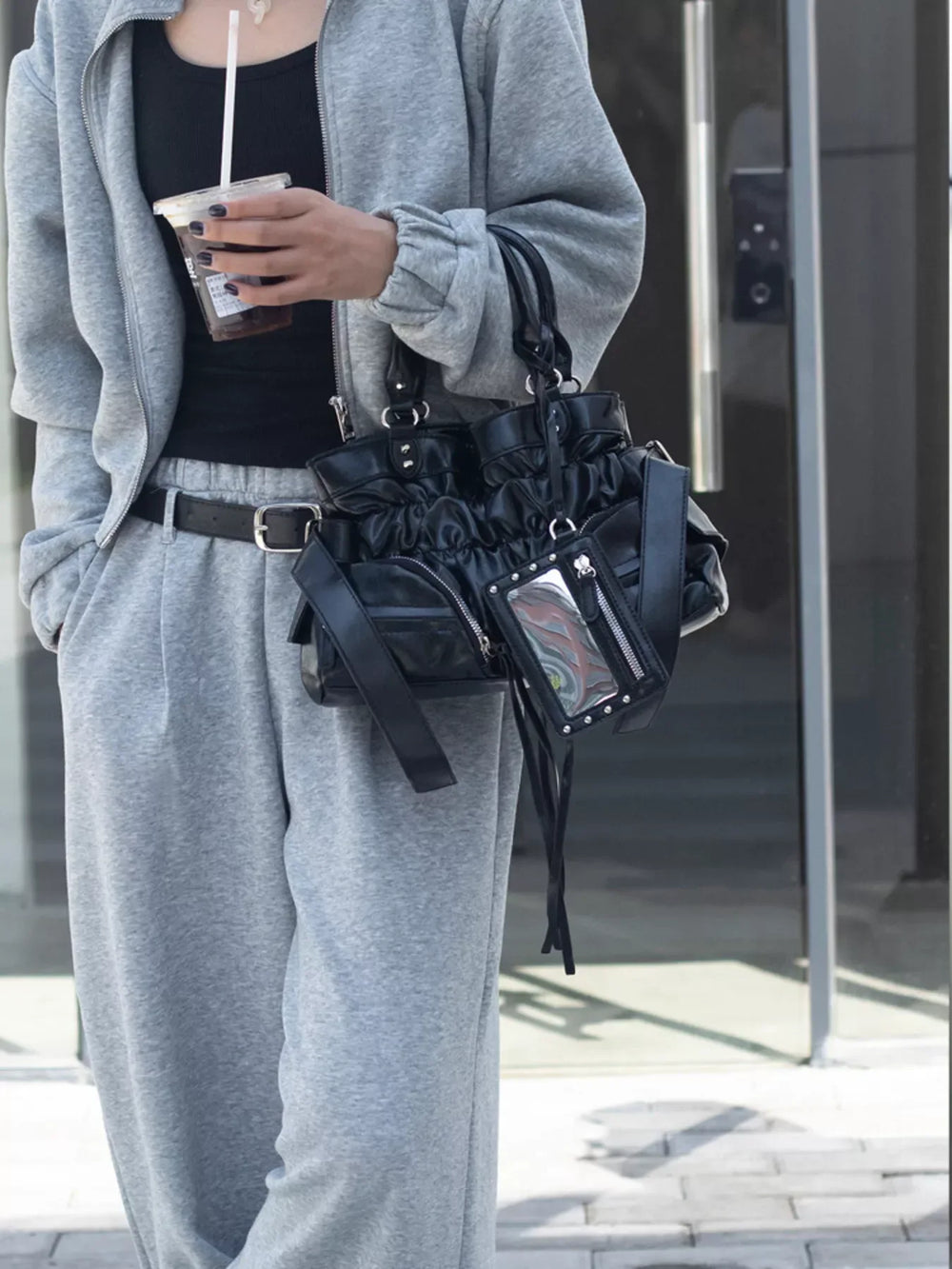 Ruched Leather Crossbody Bag - Trendsi - Flyclothing LLC