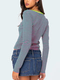 Buttoned Striped Long Sleeve T-Shirt - Trendsi - Flyclothing LLC