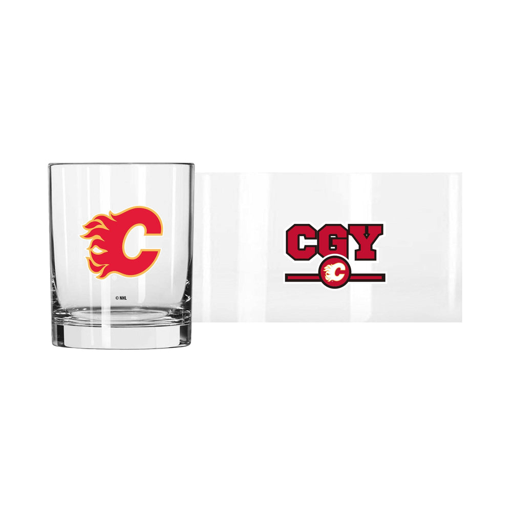 Calgary Flames 14oz Letterman Rocks Glass - Logo Brands - Flyclothing LLC