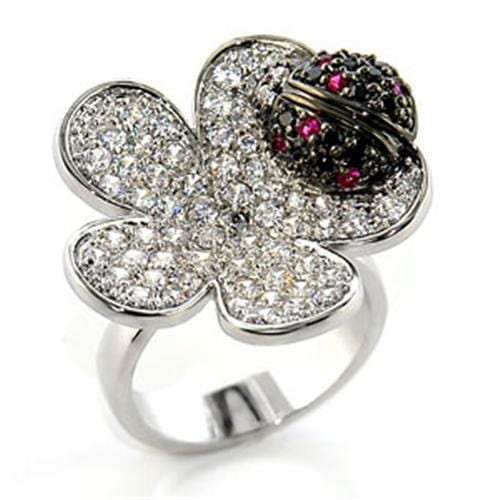 80507 - Rhodium + Ruthenium Brass Ring with AAA Grade CZ in Multi Color - Alamode - Flyclothing LLC