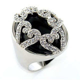 80514 - Rhodium Brass Ring with Semi-Precious Onyx in Jet - Alamode - Flyclothing LLC