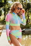 Printed Zip Up Three-Piece Swim Set - Trendsi - Flyclothing LLC