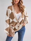 Diamond Pattern Button-Up Knit Cardigan - Trendsi - Flyclothing LLC