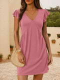V-Neck Ruffled Cap Sleeve Mini Dress - Trendsi - Flyclothing LLC