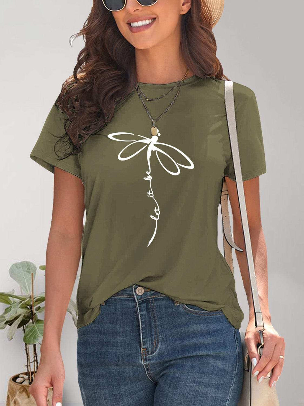 Dragonfly Graphic Round Neck Short Sleeve T-Shirt - Trendsi - Flyclothing LLC