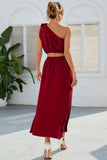 Ruched One Shoulder Top and Slit Skirt Set - Trendsi - Flyclothing LLC